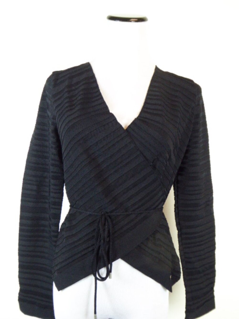 WOLFORD BLACK RIBBED WRAP around long sleeve stretch SWEATER TOP XS